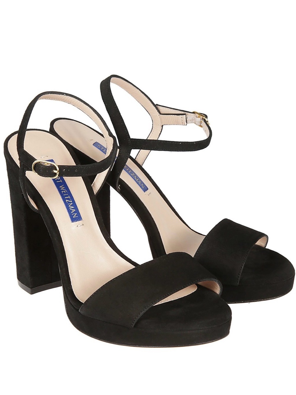 Stuart Weitzman Black Suede Platform Block Heel Sandals